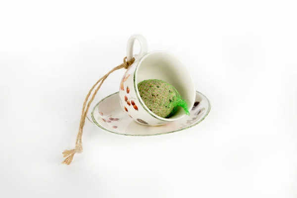 Tea Cup Hang Rope Feed Birds — Stock Photo, Image
