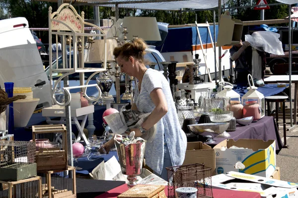 Türkiye, Kuzey Hollanda, Muiden, Ağustos 2018: Fleamarket alışveriş malt bir arazide