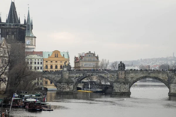 Tschechische Republik Prag Altstadt Dezember2018 Fluss Tschechische Republik Prag Karlsbrücke — Stockfoto