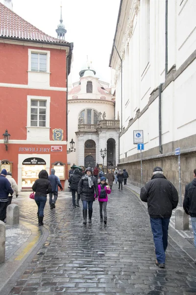 República Checa Praga Casco Antiguo Diciembre2018 Calles Tráfico Casas Casco —  Fotos de Stock