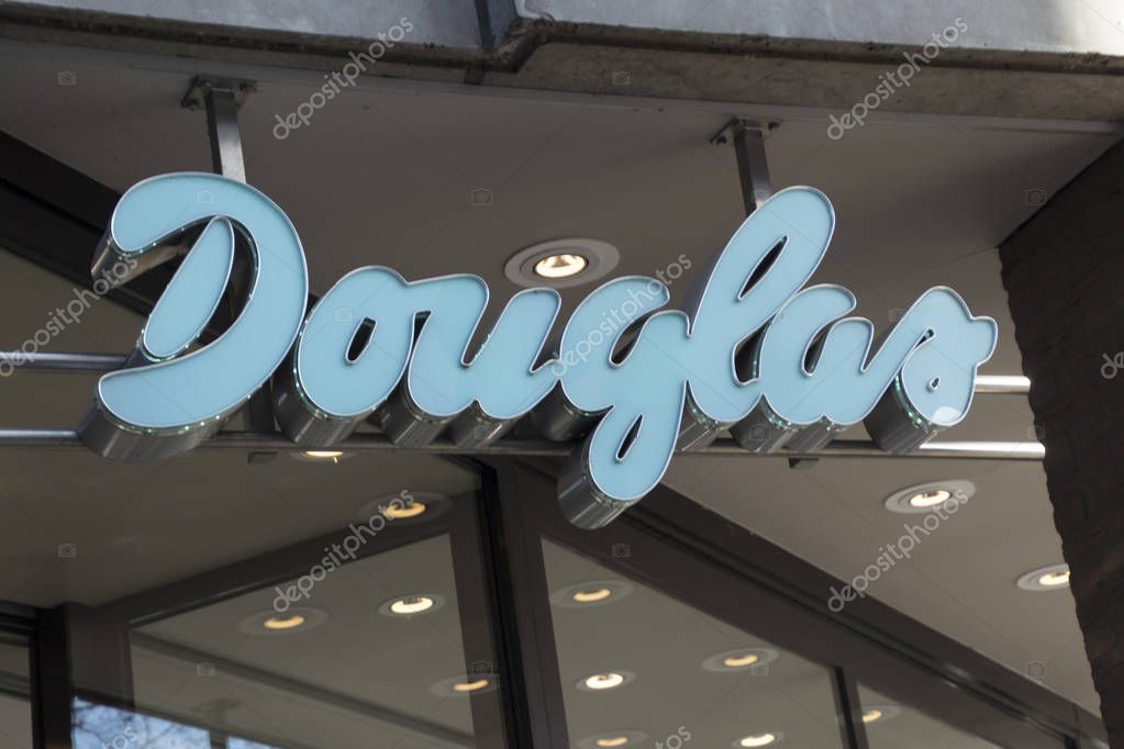 Netherlands,Heerlen,februari 2019:Shop,exterior with logo Douglas