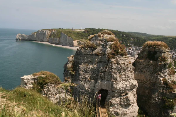 France Normandy Etretat July 2017 High Chalk Cliffs France Village — Stock Photo, Image