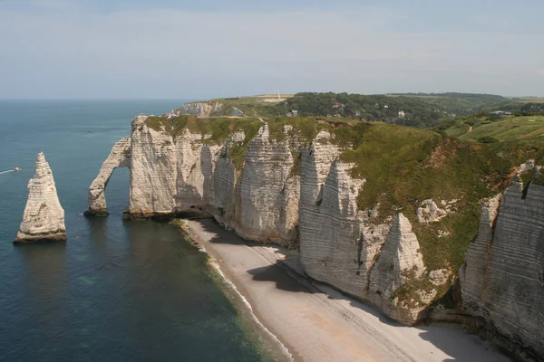 France Normandy Etretat July 2017 High Chalk Cliffs France Village — Stock Photo, Image