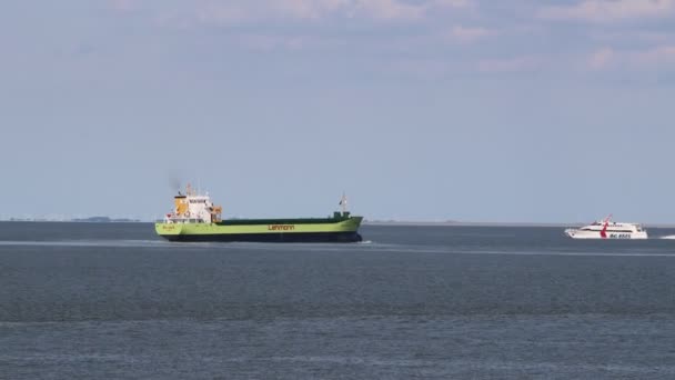 Eemshaven Holandia Circa Sierpień 2020 Statek Towarowy Wzdłuż Wybrzeża Eemshaven — Wideo stockowe