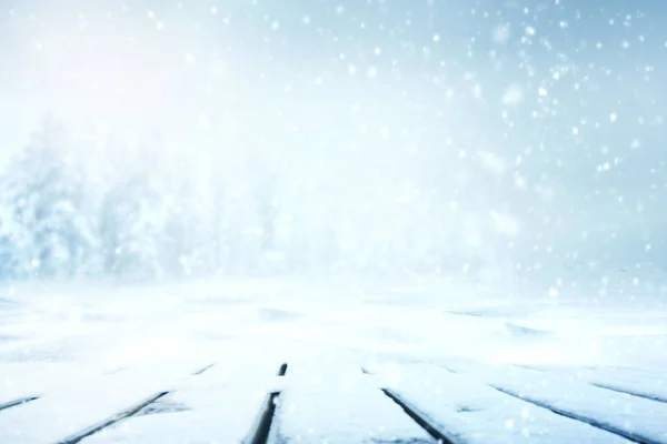 Сильный Снегопад Над Соснами Деревянной Палубы — стоковое фото