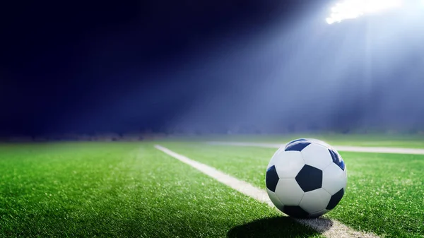Traditie Voetbal Bal Verlicht Door Stadion Lichten — Stockfoto