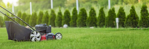Çim Biçme Makinesi Yeşil Çimleri Kesiyor — Stok fotoğraf
