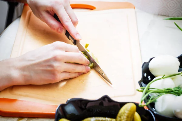 Preparing russian salad Olivier — Stock Photo, Image