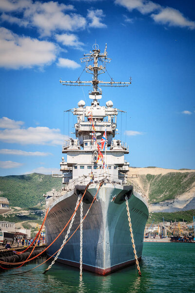 Novorossiysk, Russia, MAY 02, 2016: Soviet warship Mikhail Kutuzov in the port