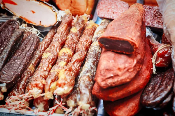 various meat delicacy, bacon, sausages, ham