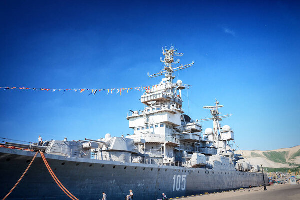 Novorossiysk, Russia, MAY 02, 2016: Soviet warship Mikhail Kutuzov in the port