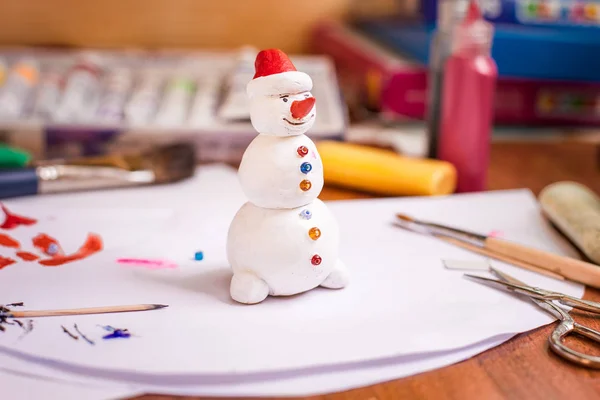 圣诞节做雪人雕像 — 图库照片