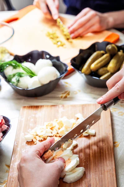 Preparing russian salad Olivier — Stock Photo, Image