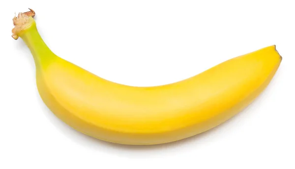 Banana Única Contra Fundo Branco Deitado Plano Vista Superior — Fotografia de Stock