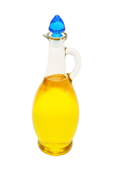 Botella Vidrio Aceite Girasol Aislada Sobre Fondo Blanco Comida Cocina —  Fotos de Stock