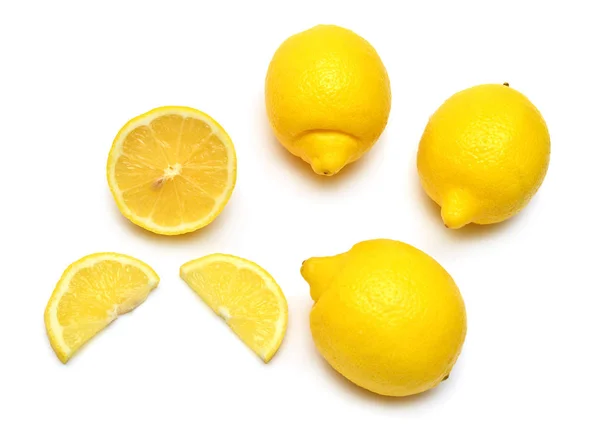 Limones Creativos Enteros Medio Rebanadas Aisladas Sobre Fondo Blanco Fruta — Foto de Stock