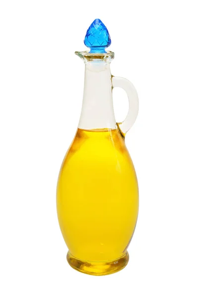 Botella Vidrio Aceite Girasol Aislada Sobre Fondo Blanco Comida Cocina —  Fotos de Stock