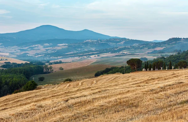 Beau Paysage Toscane Été Matin Lever Soleil Campagne Italie — Photo