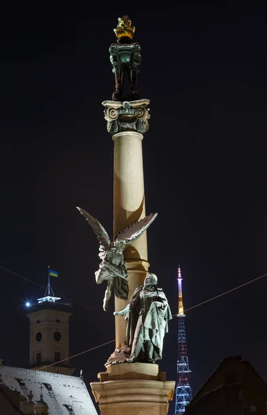 Monumento Adam Mickiewicz Lviv Ucrania Construido 1904 Diseñado Tallado Por —  Fotos de Stock