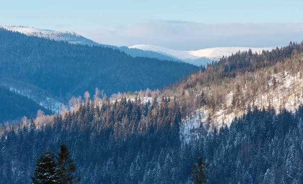 Malebné Sunrise Ranní Zimní Karpaty Krajina Milena Verchovyna Ukrajina — Stock fotografie