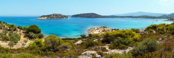 Schöne Sommer Ägäis Küstenlandschaft Mit Lagonisi Strand Sithonia Chalkidiki Griechenland — Stockfoto