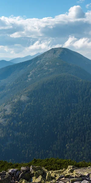 Sommaren Carpathian Berg Ovanifrån Från Stony Toppmötet Homiak Fäste Gorgany — Stockfoto