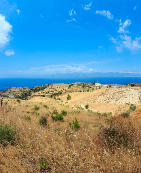 Picturesque Summer View Sea Sicily Island Far Mountain Hills Motta — Stock Photo, Image