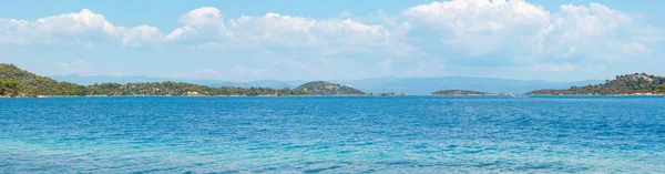 Sommer Küstenlandschaft Livari Strand Chalkidiki Sithonia Griechenland Vier Aufnahmen Ergeben — Stockfoto