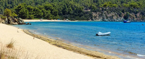 Verão Mar Egeu Paisagem Costeira Com Praia Areia Sithonia Halkidiki — Fotografia de Stock