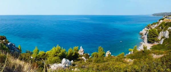 Sommer Meer Küste Morgenlandschaft Halbinsel Kassandra Chalkidiki Griechenland Menschen Sind — Stockfoto