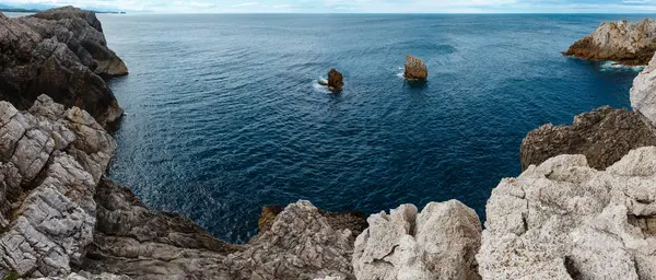 Atlanten Klippiga Kusten Liggande Spanien Två Skott Stitch Panorama — Stockfoto