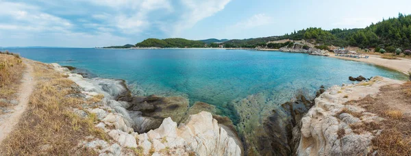 Krajobraz Lato Morze Wybrzeża Panorama Tristinika Beach Halkidiki Sithonia Grecja — Zdjęcie stockowe