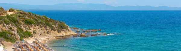 Pohled Shora Letní Moře Pláž Konecnalenka Poloostrov Mount Athos Chalkidiki — Stock fotografie