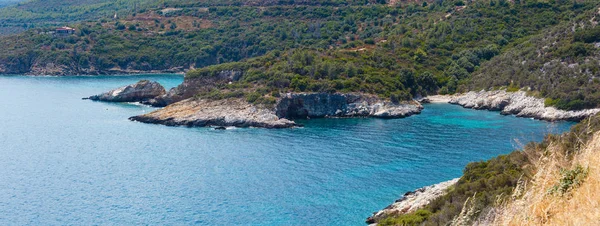 Sommaren Egeiska Havet Kusten Ovanifrån Pyrgadikia Sithonia Halkidiki Grekland Två — Stockfoto
