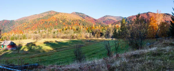 Autumn Carpathian Mountains Panorama Landscape Evening Shadow Field Ivano Frankivsk — Stock Photo, Image