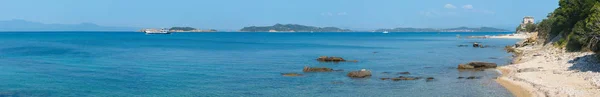 Paisaje Verano Marino Vista Desde Costa Del Pueblo Ouranoupoli Península —  Fotos de Stock