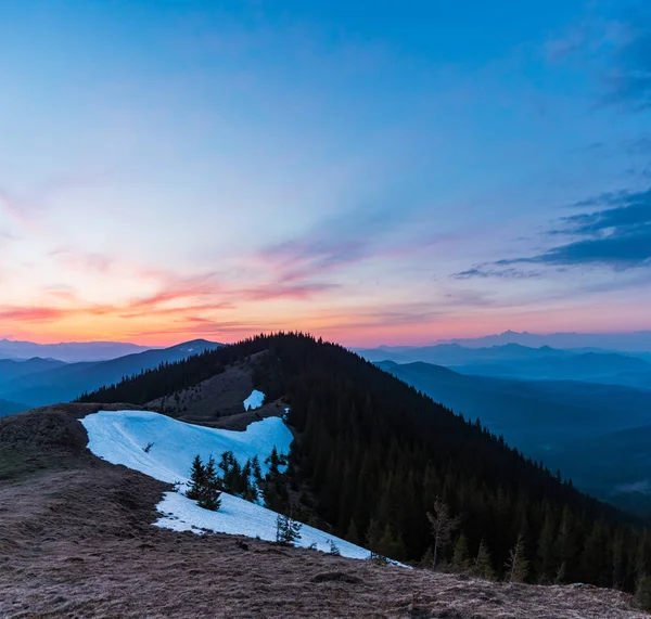 Colorful sunset landscape in spring Carpathian mountains, Ukraine, Europe.