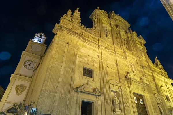 Gelibolu Lecce Puglia Güney Talya Ilinin Akşam Alacakaranlıkta Barok Cephe — Stok fotoğraf