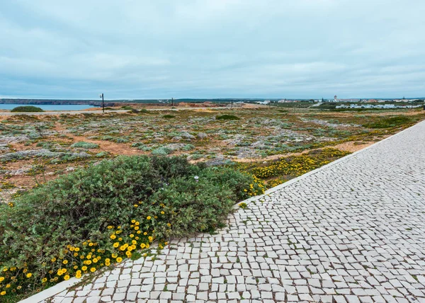 Rüzgârlı noktası ve Atlantik Okyanusu üzerinde geçit sahil görünümü (Sagres, Algarve, Portekiz).