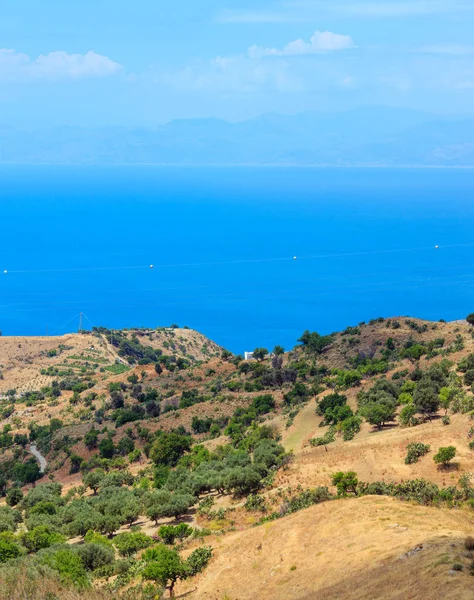 Malerischer Sommerblick Auf Meer Und Siziliens Insel Weit Weg Von — Stockfoto