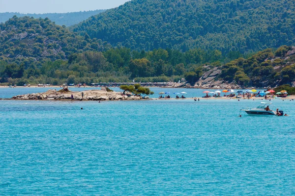 Lagonisi Beach Sithonia Chalkidiki Grecja Letni Krajobraz Wybrzeża Morza Egejskiego — Zdjęcie stockowe