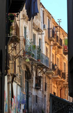 Palermo, İtalya - 15 Haziran 2017: eski şehir şehir görünümü, Sicilya, İtalya.