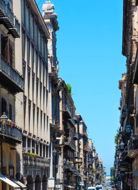 Palermo, İtalya - 15 Haziran 2017: eski şehir şehir görünümü, Sicilya, İtalya.