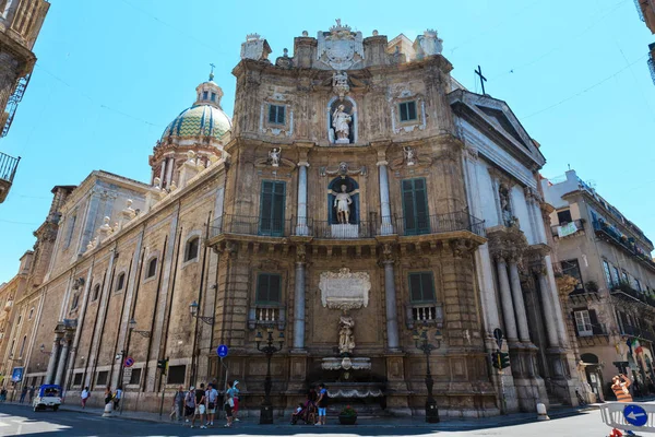 Palermo Włochy Czerwca 2017 Quattro Canti Piazza Vigliena Jest Barokowym — Zdjęcie stockowe