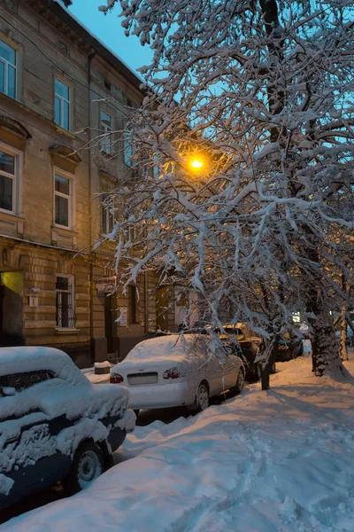 Lviv Ukraine Février 2018 Beau Paysage Urbain Hivernal Tôt Matin — Photo