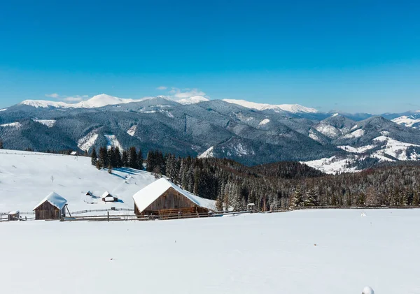 Picturesque Snowy Winter Skupova Mountain Slope Lone Farmhouse Plateau Farmstead — Stock Photo, Image