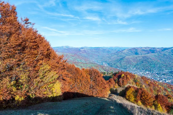 Herbstliche Karpatenlandschaft Mit Bunten Gelb Orange Rot Braunen Bäumen Hang — Stockfoto