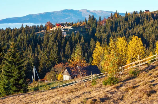 Ranní Karpatské Hory Vesnice Osad Svazích Yablunytsia Vesnice Pass Ivano — Stock fotografie