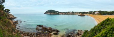 La Fosca plaj yaz sabah manzara, Palamos, Girona-Costa Brava, İspanya.