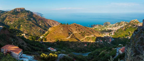 Beautiful Taormina Sea Coast Panoramic View Castelmola Sicily Italy — Stock Photo, Image